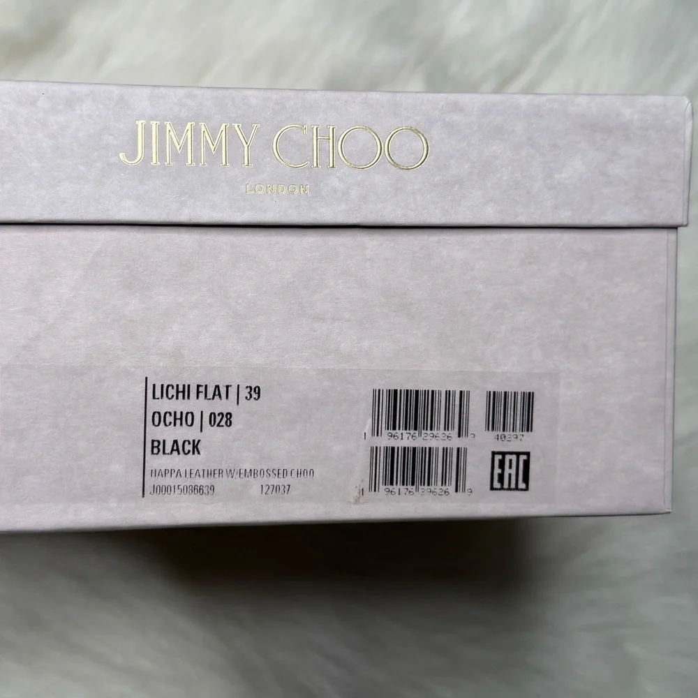 New in box Jimmy Choo Lichi Black Napa Leather Espadrilles Embossed Logo